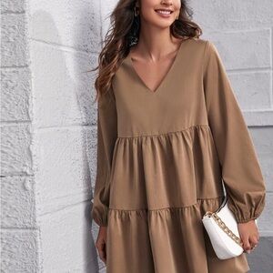 Elegant Tan Tiered Tent Dress